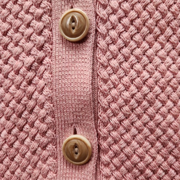 LLBean Dusty Rose Pink Textured Knit Cotton Button Front Cardigan Sweater,  L/P - Picture 3 of 11